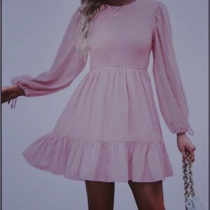 D156 NWT ZESICA Long Sleeve Crew Neck Smocked Tiered Mini Dress - Size: Medium